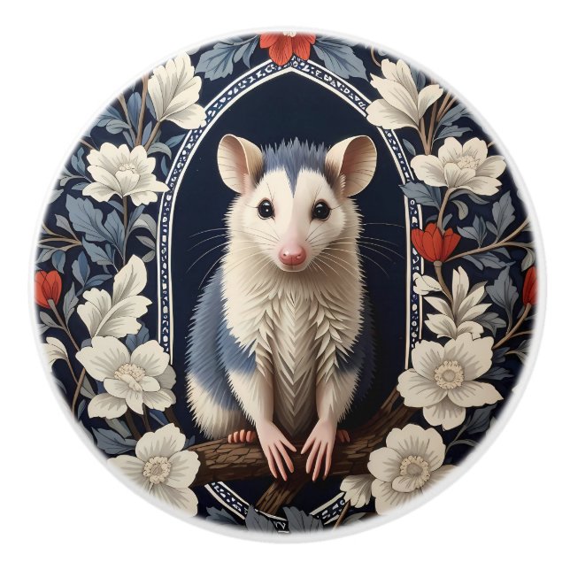 Beautiful Possum William Morris Inspired Floral Ceramic Knob (Front)