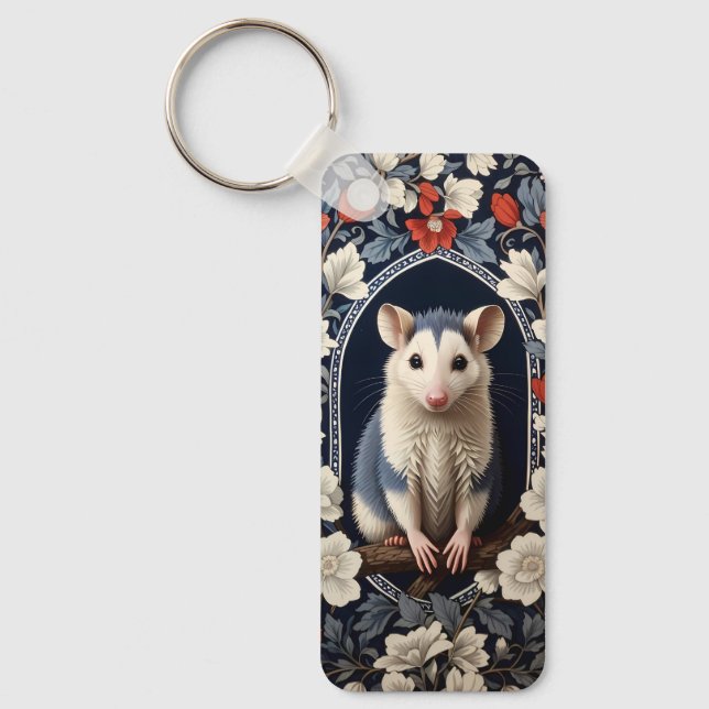 Beautiful Possum William Morris Inspired Floral Keychain (Front)