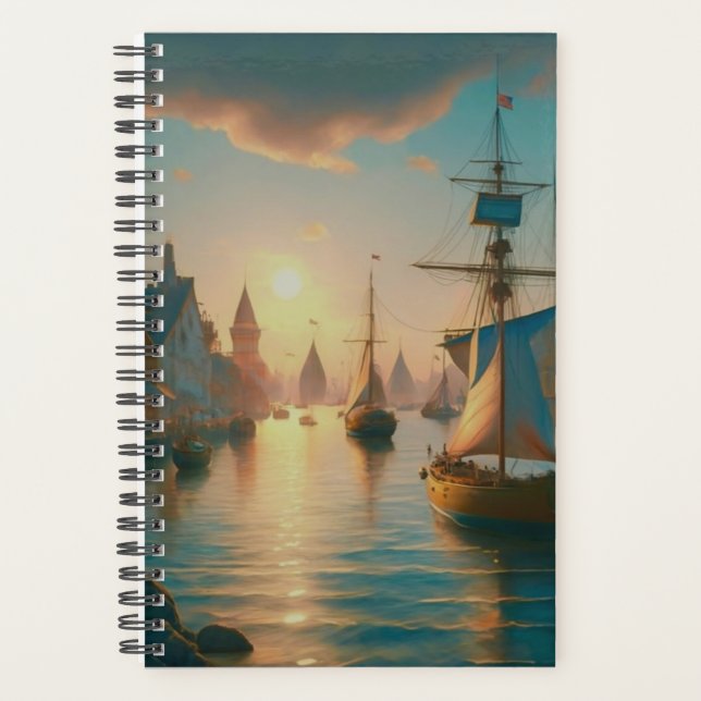 Beautiful, practical small planner with sailboats (Front)