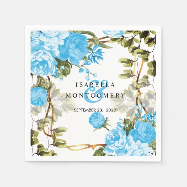 Beautiful Pretty Baby Blue Floral Wedding Napkins (Front)