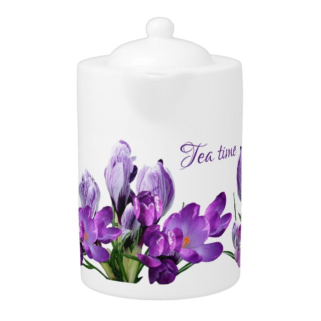 Beautiful pretty cute purple crocus floral tea pot (Front)