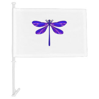 Beautiful pretty dragonfly with blue wings. Insect Car Flag