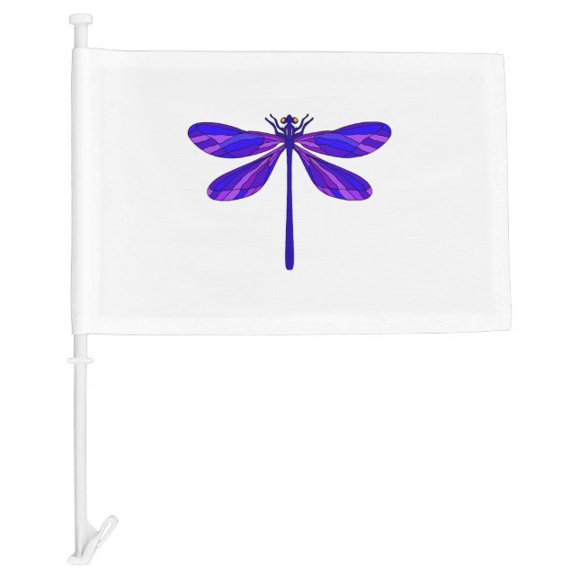 Beautiful pretty dragonfly with blue wings. Insect Car Flag (Front)