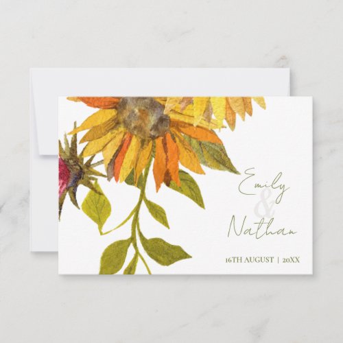 Beautiful Pretty Yellow Sunflower Floral Wedding RSVP Card
