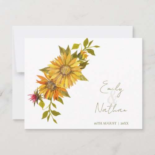 Beautiful Pretty Yellow Sunflower Floral Wedding RSVP Card