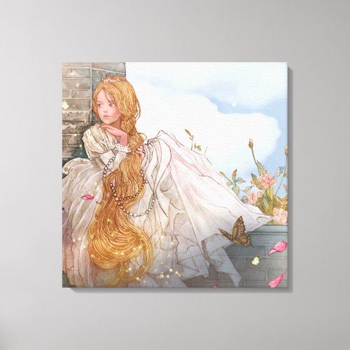 Beautiful princess at castle window canvas print