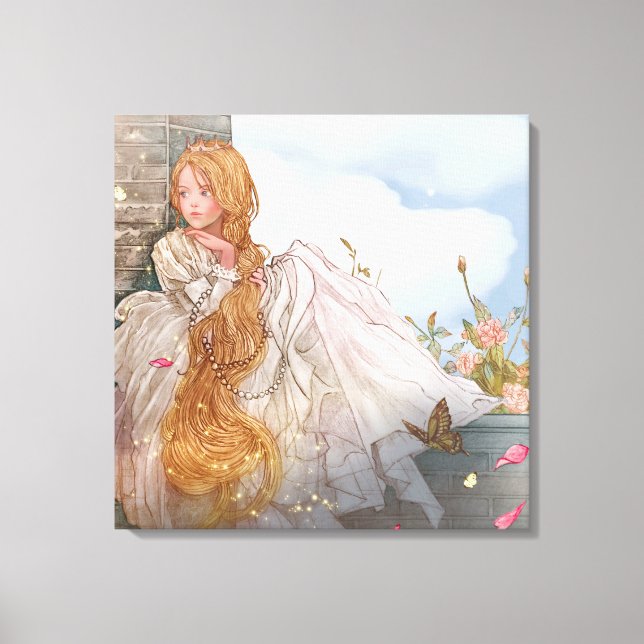 Beautiful princess at castle window canvas print (Front)