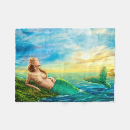 Beautiful princess_ fantasy mermaid at sunset fleece blanket