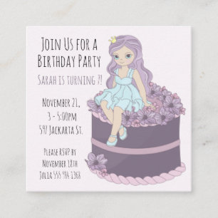 Beautiful Princess Sitting on Cake Birthday Card