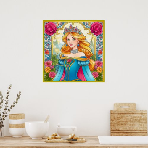 Beautiful Princess with Flowers Poster