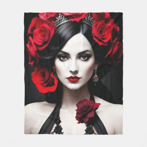 Beautiful princess with red roses aiart fleece blanket