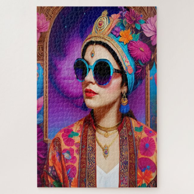Beautiful princess with sunglasses jigsaw puzzle (Vertical)