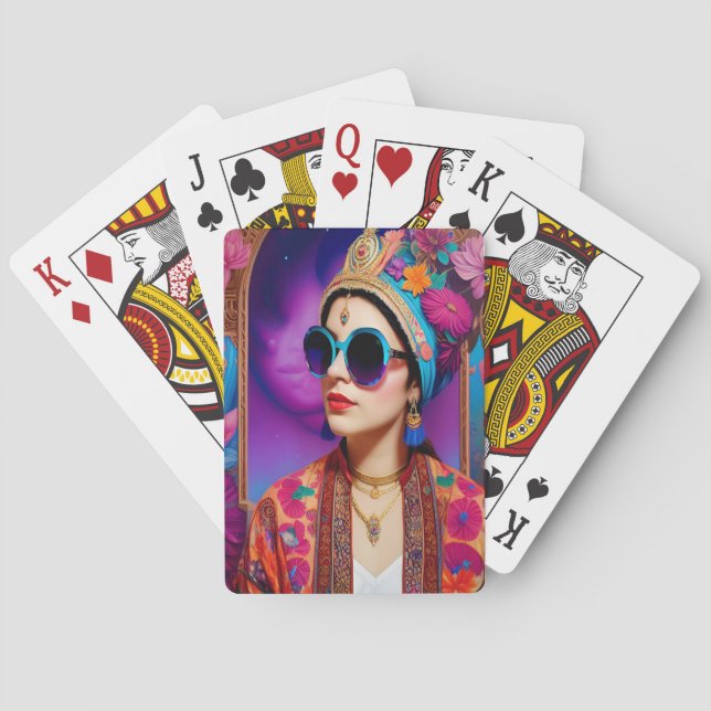 Beautiful princess with sunglasses poker cards (Back)