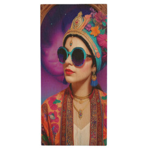 Beautiful princess with sunglasses wood flash drive