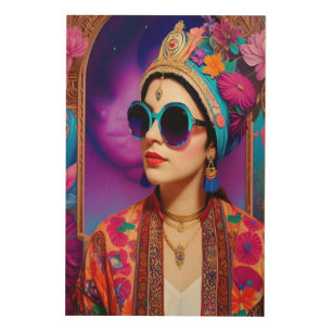 Beautiful princess with sunglasses wood wall art