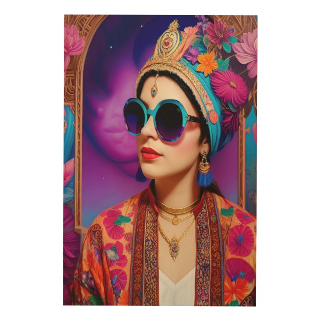 Beautiful princess with sunglasses wood wall art (Front)