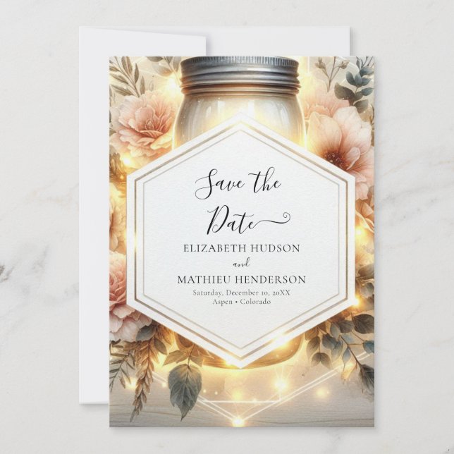 Beautiful Printable Mason Jar Wedding Save The Date (Front)