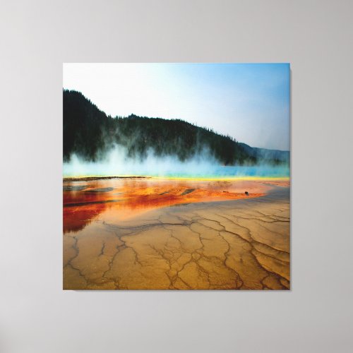 Beautiful prismatic lake and steam in Yellowstone Canvas Print