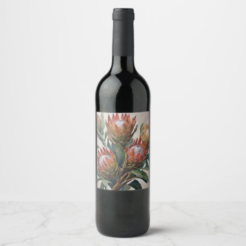 Beautiful Protea Flowers from South Africa Wine Label
