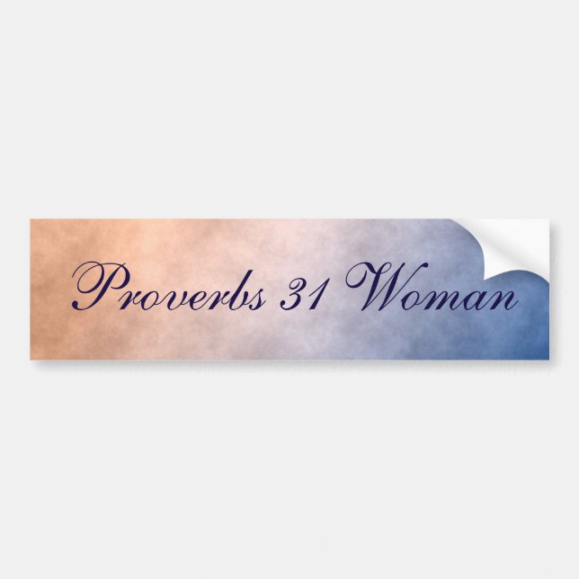 Beautiful Proverbs 31 Woman Blue and Orange Bumper Sticker (Front)