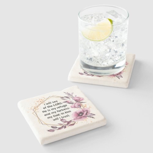 Beautiful Psalm 91 Floral Stone Coaster