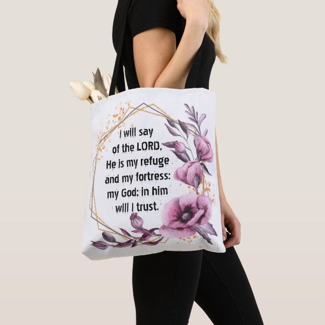 Beautiful Psalm 91 Floral Tote Bag (Close Up)