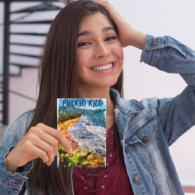 Beautiful Puerto Rico Watercolor Beach  Postcard (Puerto Rico Watercolor postcard)