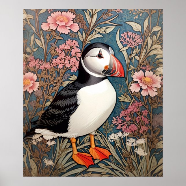 Beautiful Puffin William Morris Inspired Poster (Front)