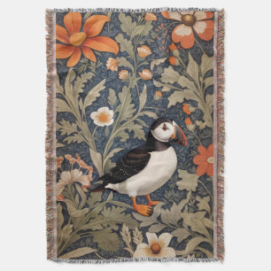 Beautiful Puffin William Morris Inspired Throw Blanket