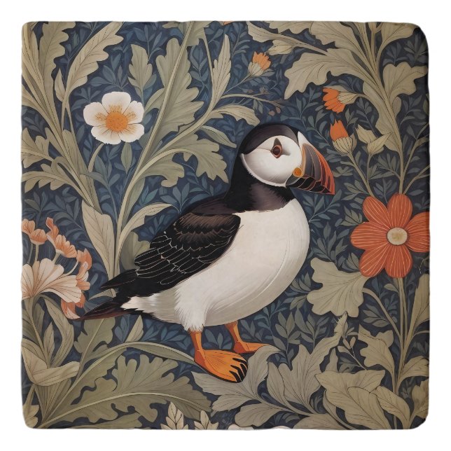 Beautiful Puffin William Morris Inspired Trivet (Front)