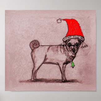 Beautiful Pug Celebrating Christmas Poster