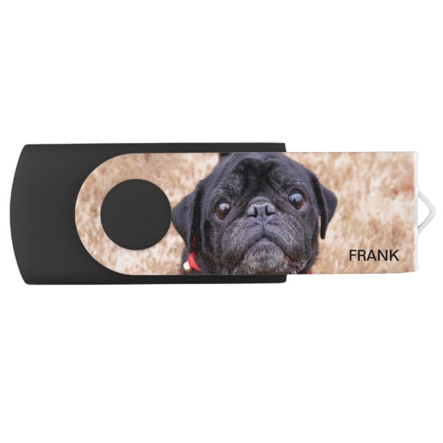 Beautiful Pug Dog & Editable Name Flash Drive (Front)