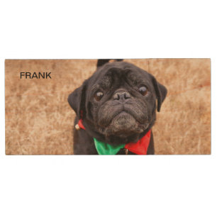 Beautiful Pug Dog & Editable Name Wood Flash Drive
