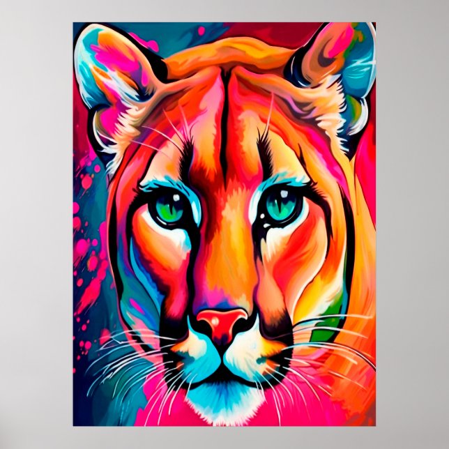 Beautiful Puma Portrait colorful Poster (Front)