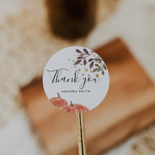 Beautiful Pumpkin and Branches Thank You  Classic Round Sticker