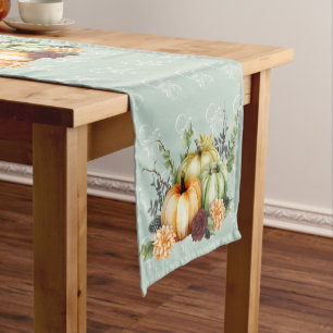 Beautiful Pumpkin Autumn Watercolor Fall Short Table Runner