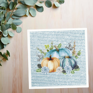 Beautiful Pumpkin Blue Thanksgiving Watercolor Napkins