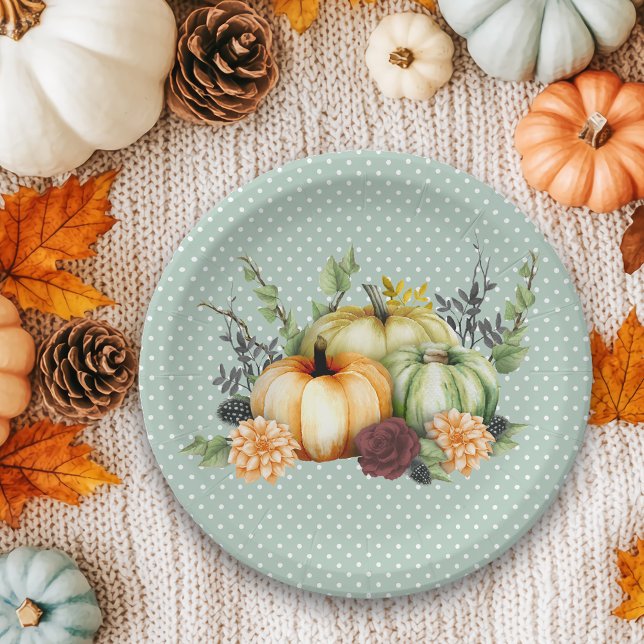 Beautiful Pumpkin Fall Thanksgiving Watercolor  Paper Plates (Creator Uploaded)