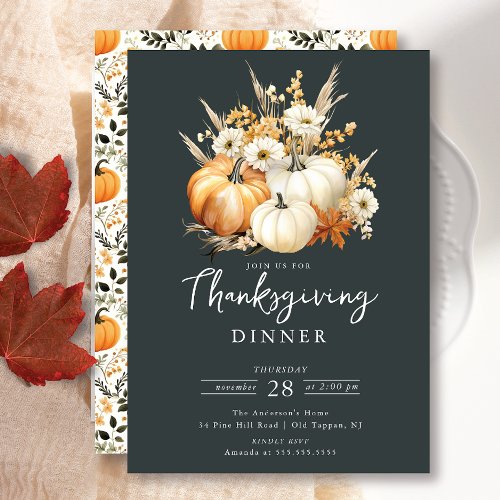 Beautiful Pumpkin Floral Thanksgiving Invitation