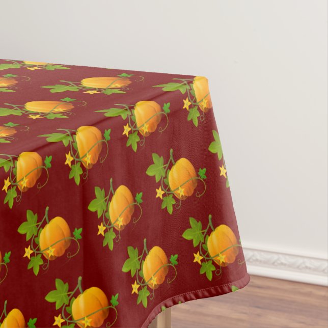 Beautiful Pumpkins on Autumn Red Tablecloth (In Situ)
