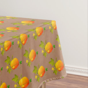 Beautiful Pumpkins on Lucky Beige Tablecloth