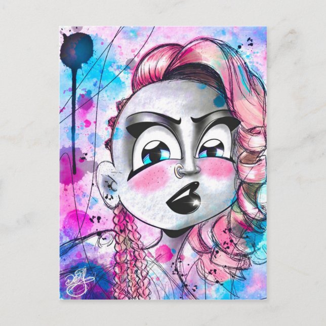 Beautiful Punk Girl with Nose ring Watercolor Postcard (Front)