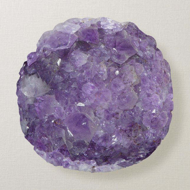 Beautiful Purple Amethyst Healing Crystals Round Pillow (Front)
