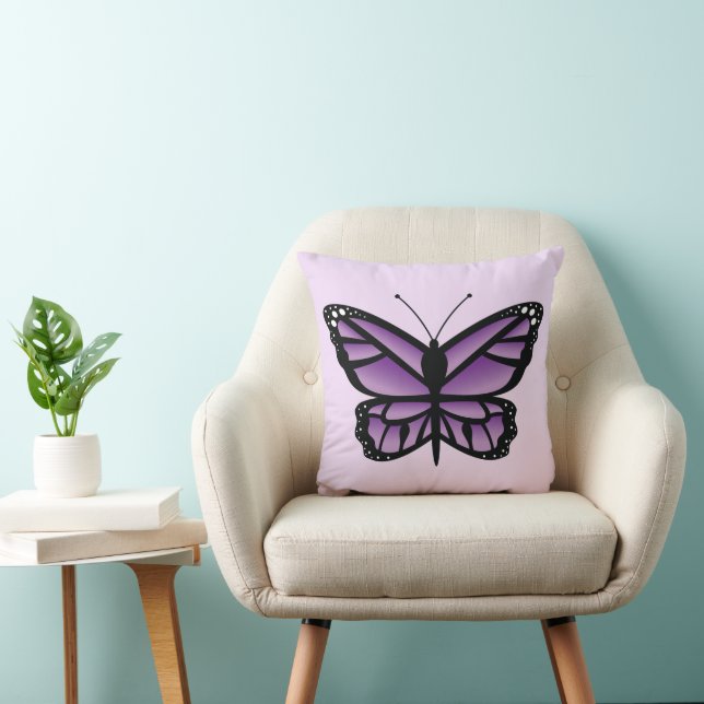 Beautiful Purple And Black Color Butterfly Summer Throw Pillow (Chair)