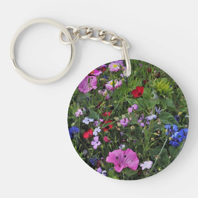 Beautiful Purple and Blue Wild Flowers Keychain (Front)