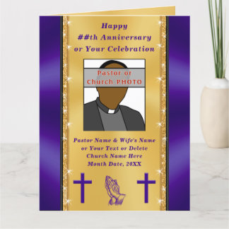 Beautiful Purple and Gold Pastor Anniversary Cards