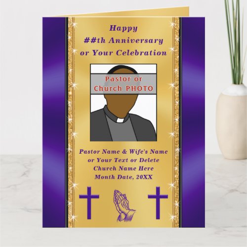 Beautiful Purple and Gold Pastor Anniversary Cards