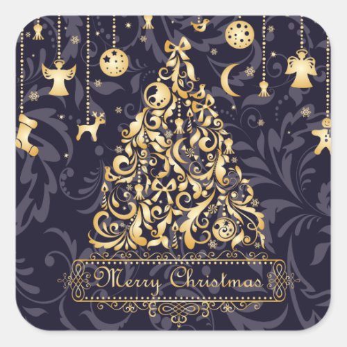 Beautiful Purple and Golden Christmas Ornaments Square Sticker