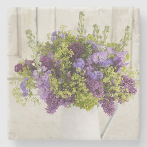 Beautiful purple and green floral bouquet stone coaster