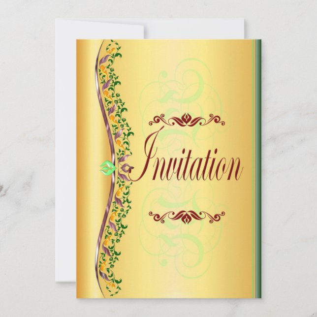 Beautiful  purple and green in gold Invitation (Front)